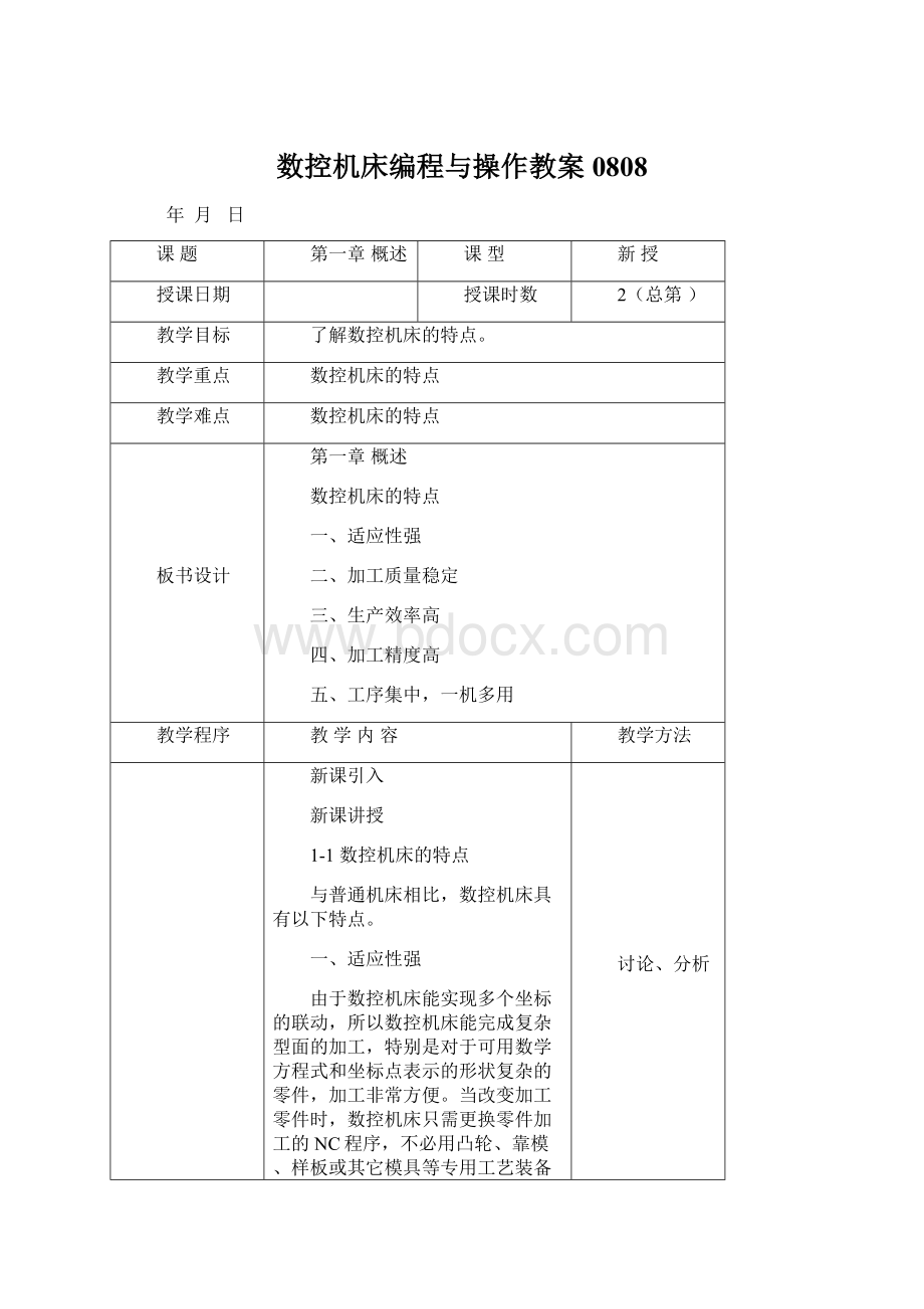 数控机床编程与操作教案0808文档格式.docx