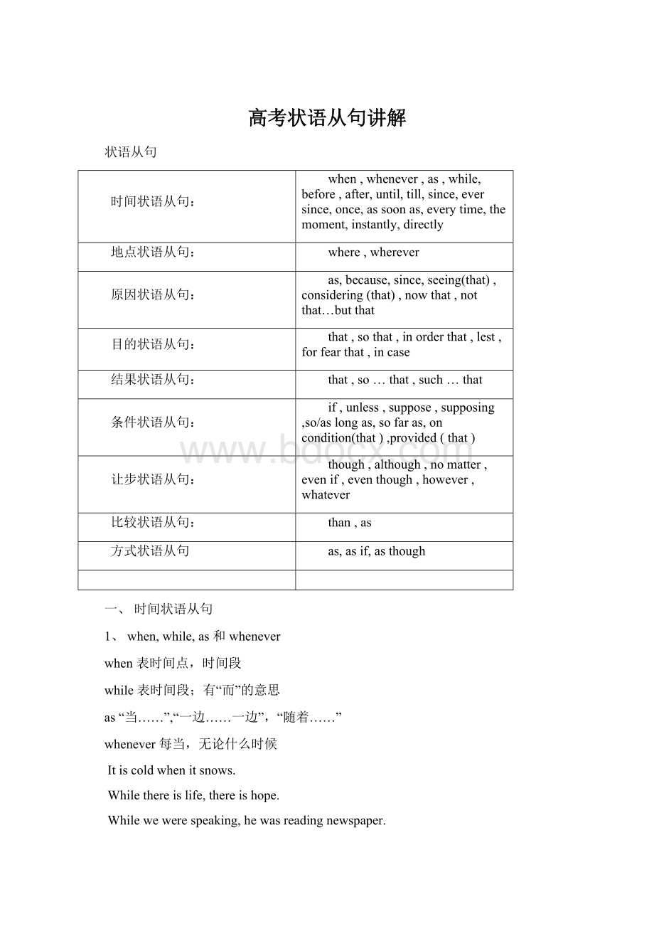 高考状语从句讲解Word文档下载推荐.docx_第1页