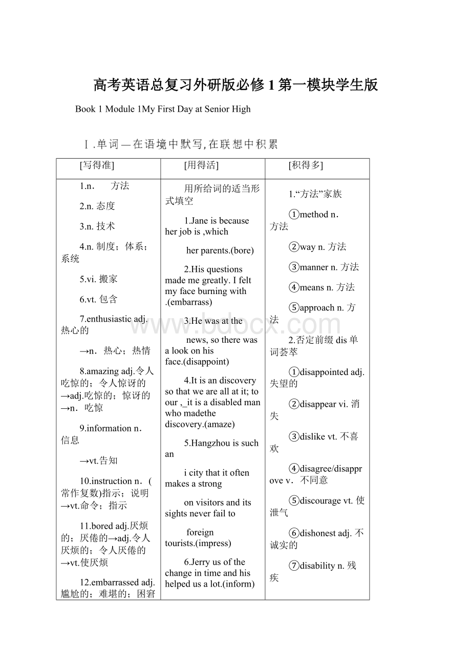 高考英语总复习外研版必修1第一模块学生版.docx