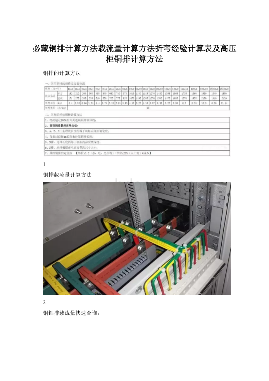 必藏铜排计算方法载流量计算方法折弯经验计算表及高压柜铜排计算方法.docx