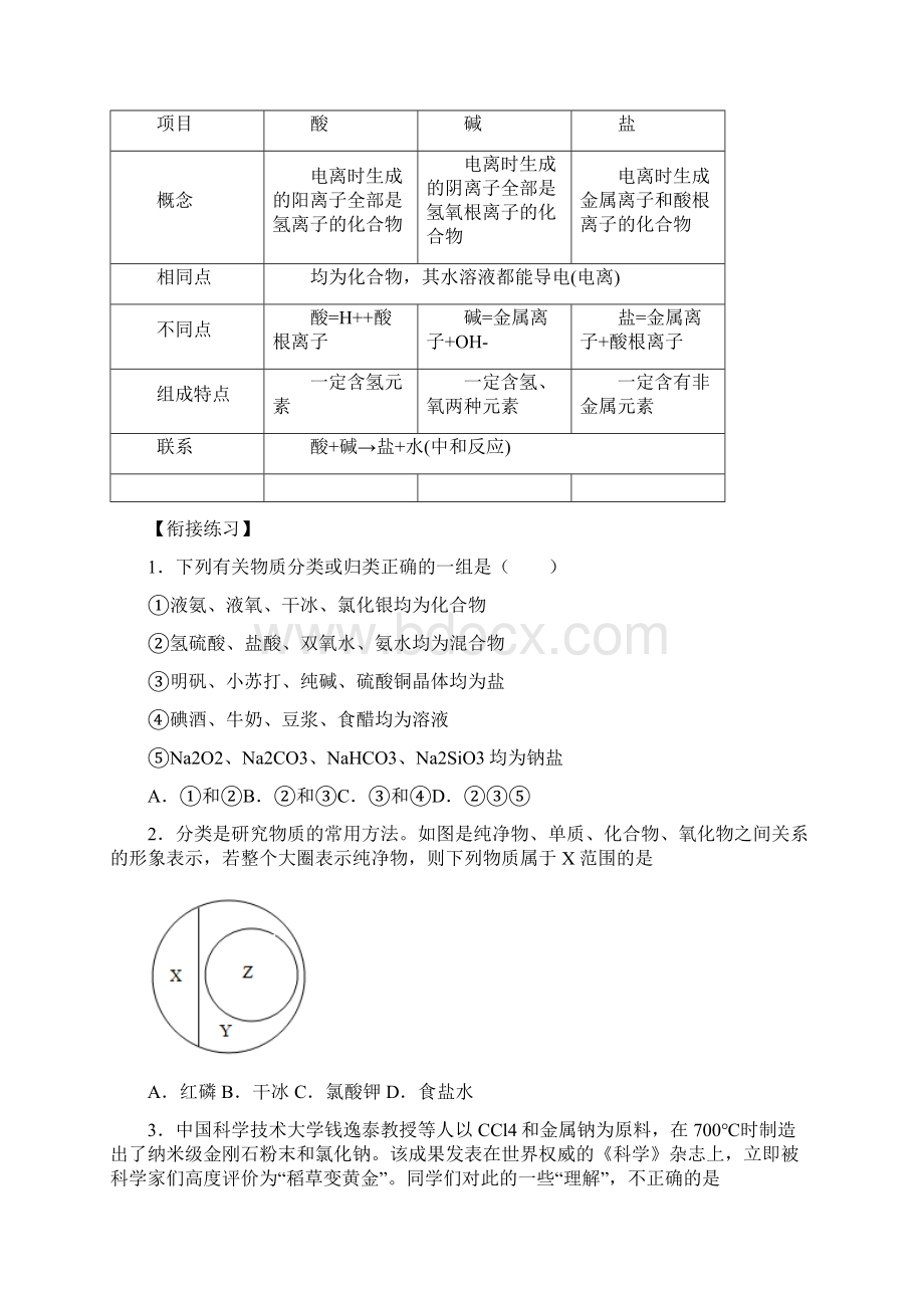 学年新高一化学衔接 物质的分类拓展.docx_第3页