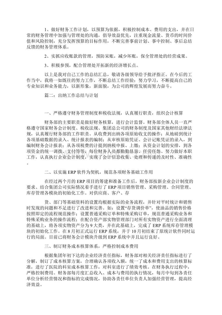 出纳工作总结与计划Word格式.docx_第3页