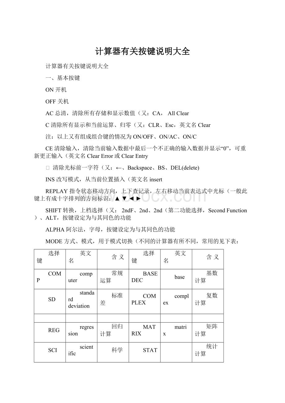 计算器有关按键说明大全.docx