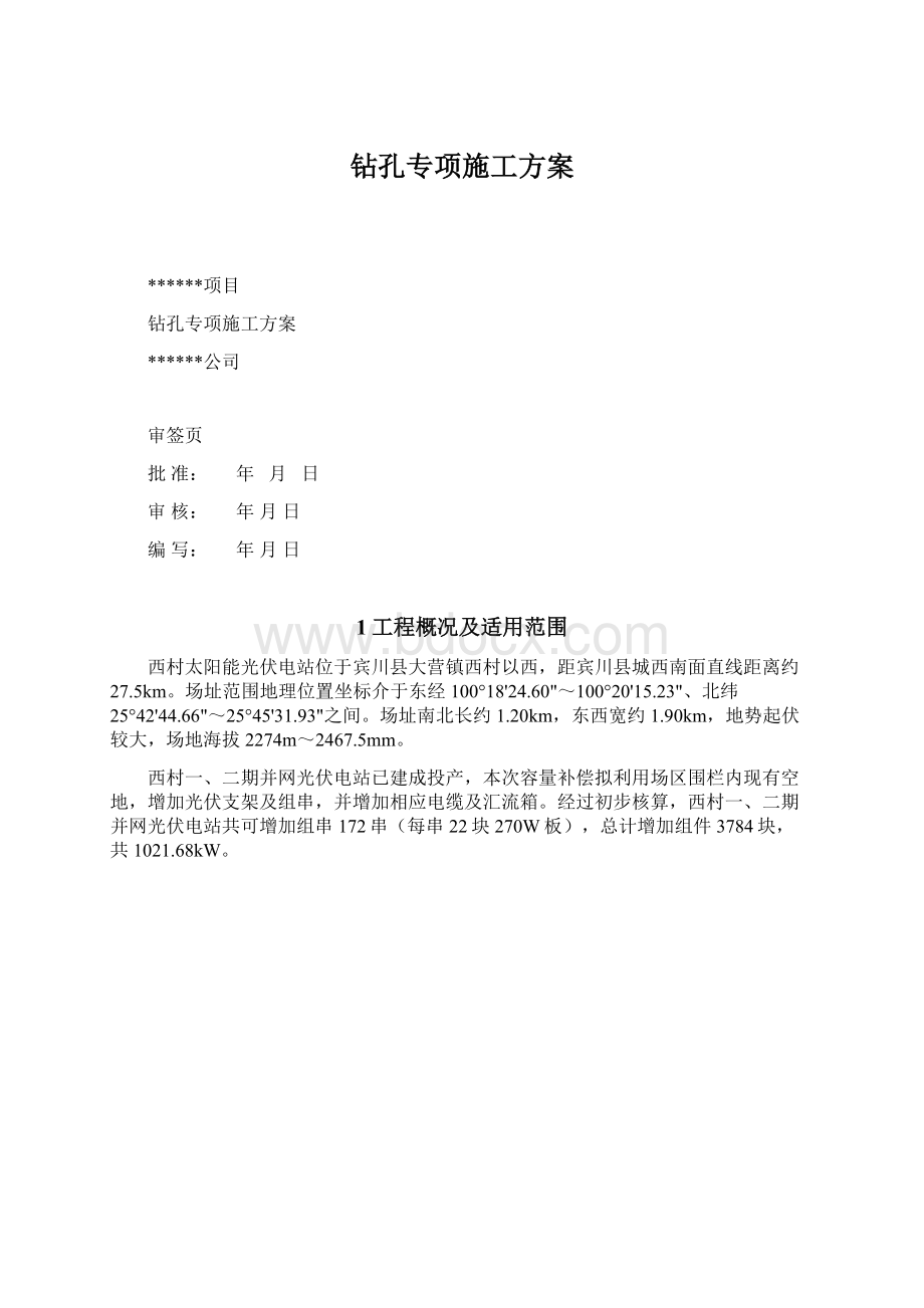 钻孔专项施工方案Word文档格式.docx