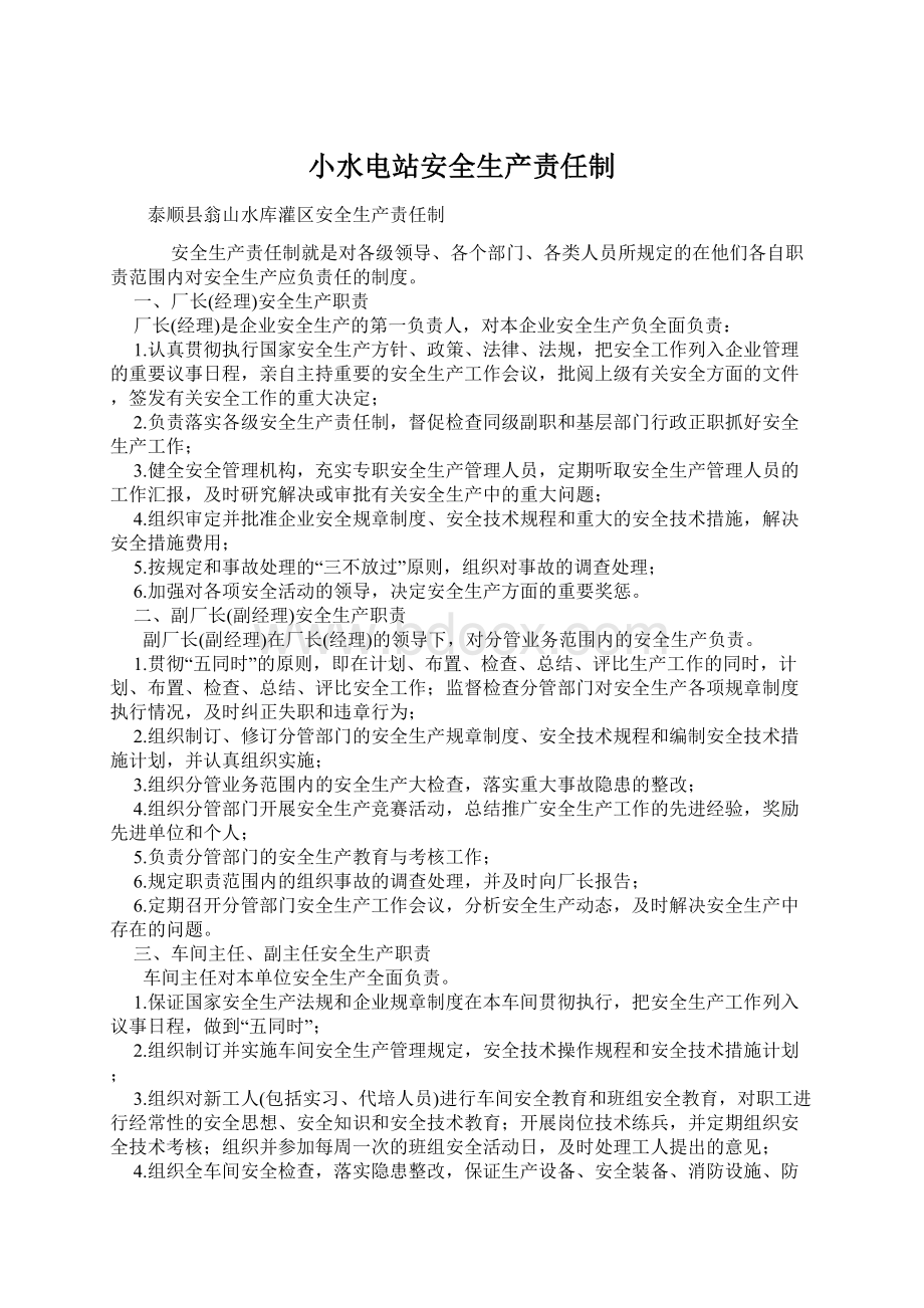 小水电站安全生产责任制.docx_第1页