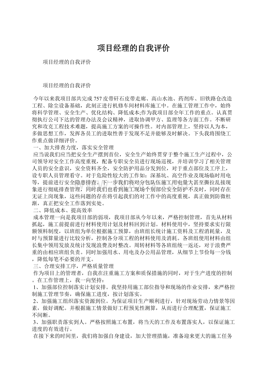 项目经理的自我评价.docx_第1页