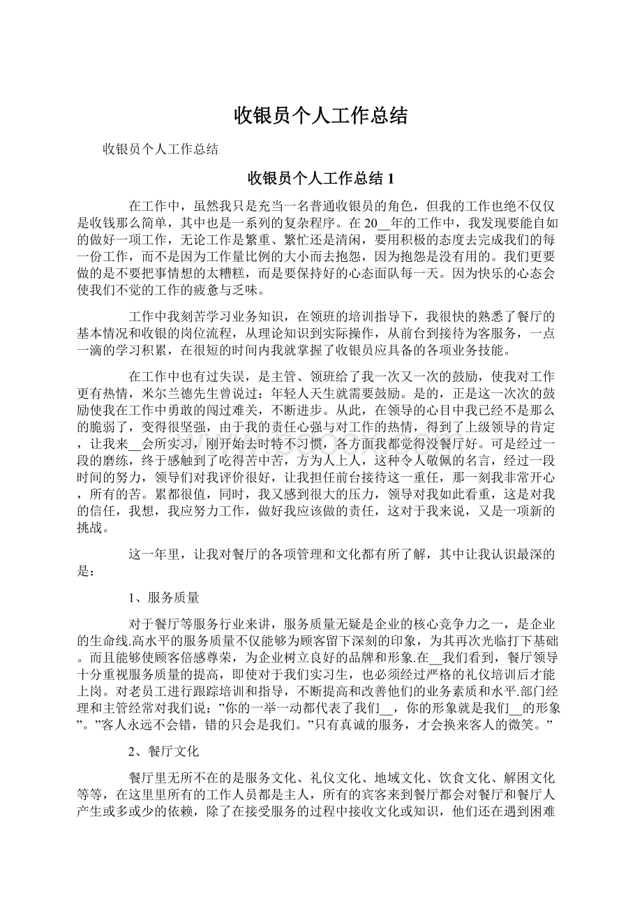 收银员个人工作总结文档格式.docx