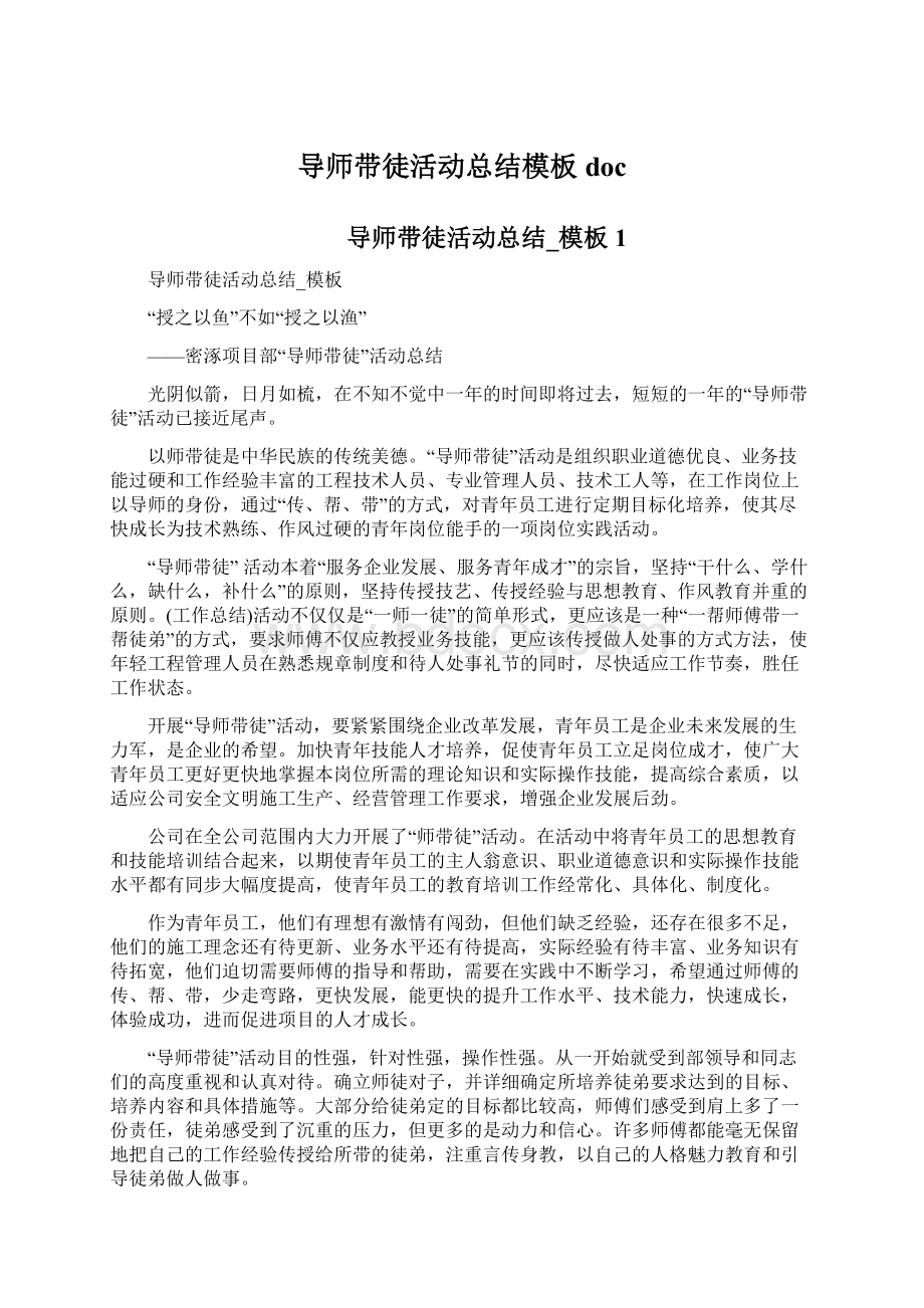 导师带徒活动总结模板docWord下载.docx