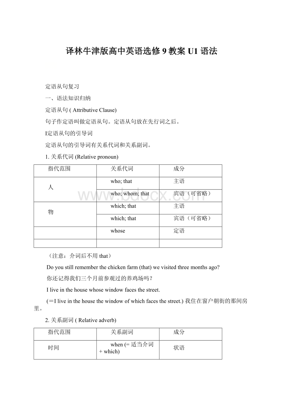 译林牛津版高中英语选修9教案U1 语法.docx