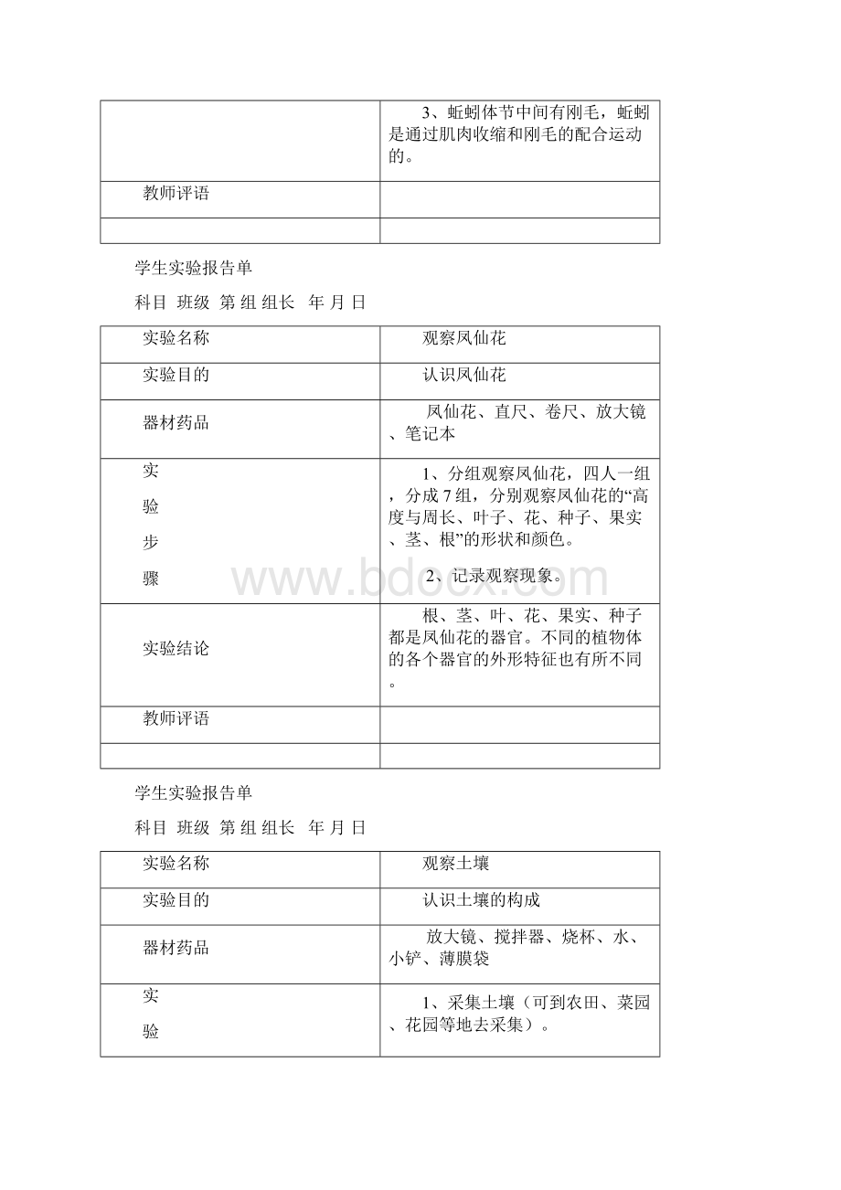 冀教版三年级上册科学学生实验报告单.docx_第3页