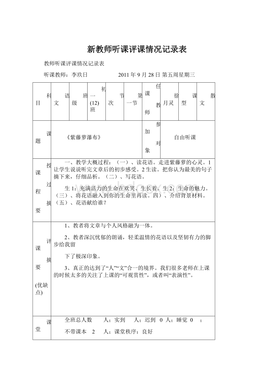 新教师听课评课情况记录表Word格式.docx_第1页