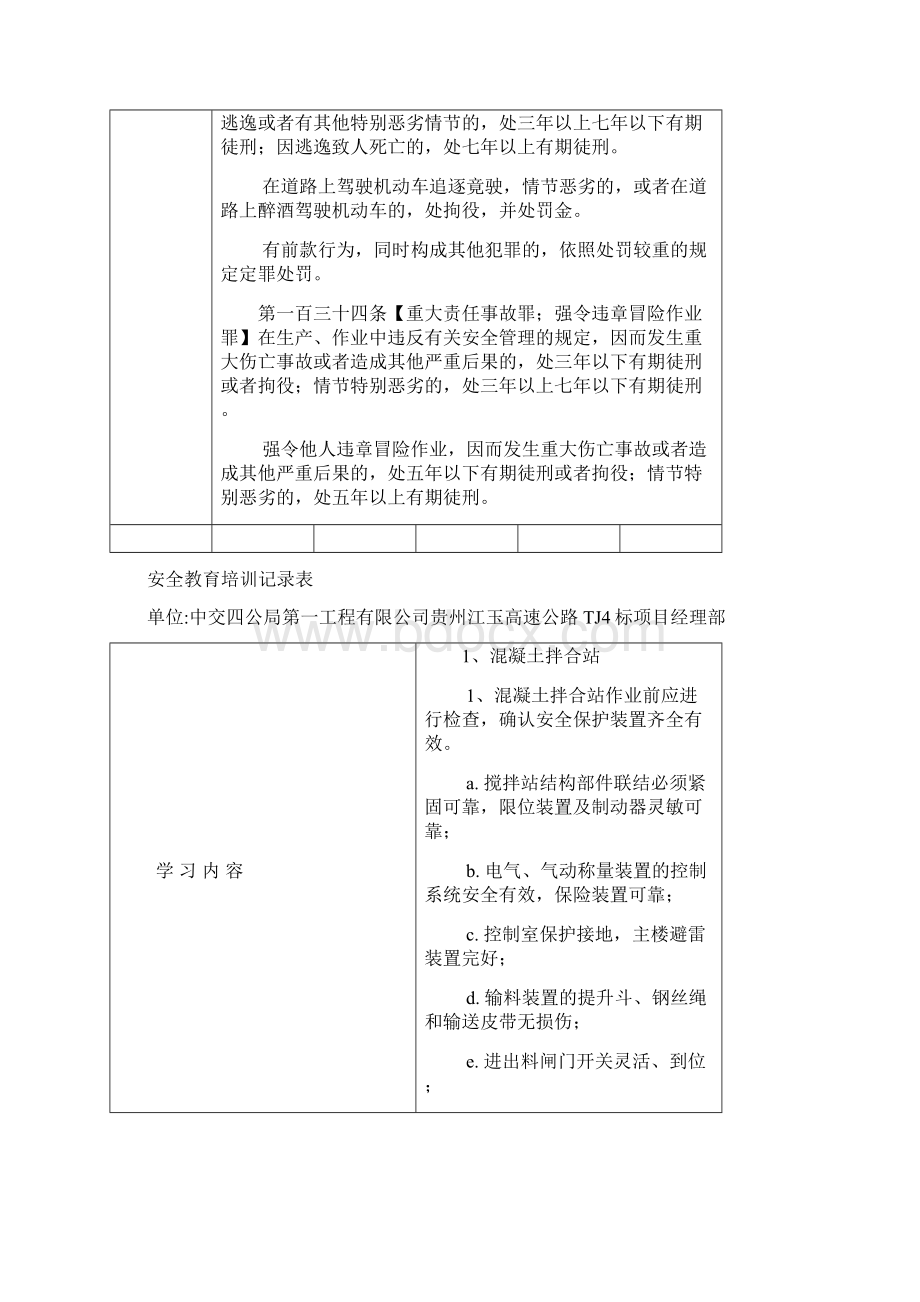 混凝土拌合站安全教育培训记录表Word文件下载.docx_第2页