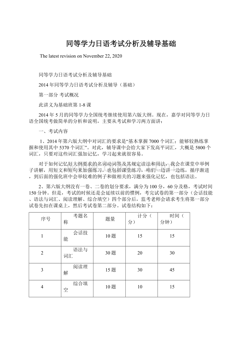 同等学力日语考试分析及辅导基础Word格式文档下载.docx