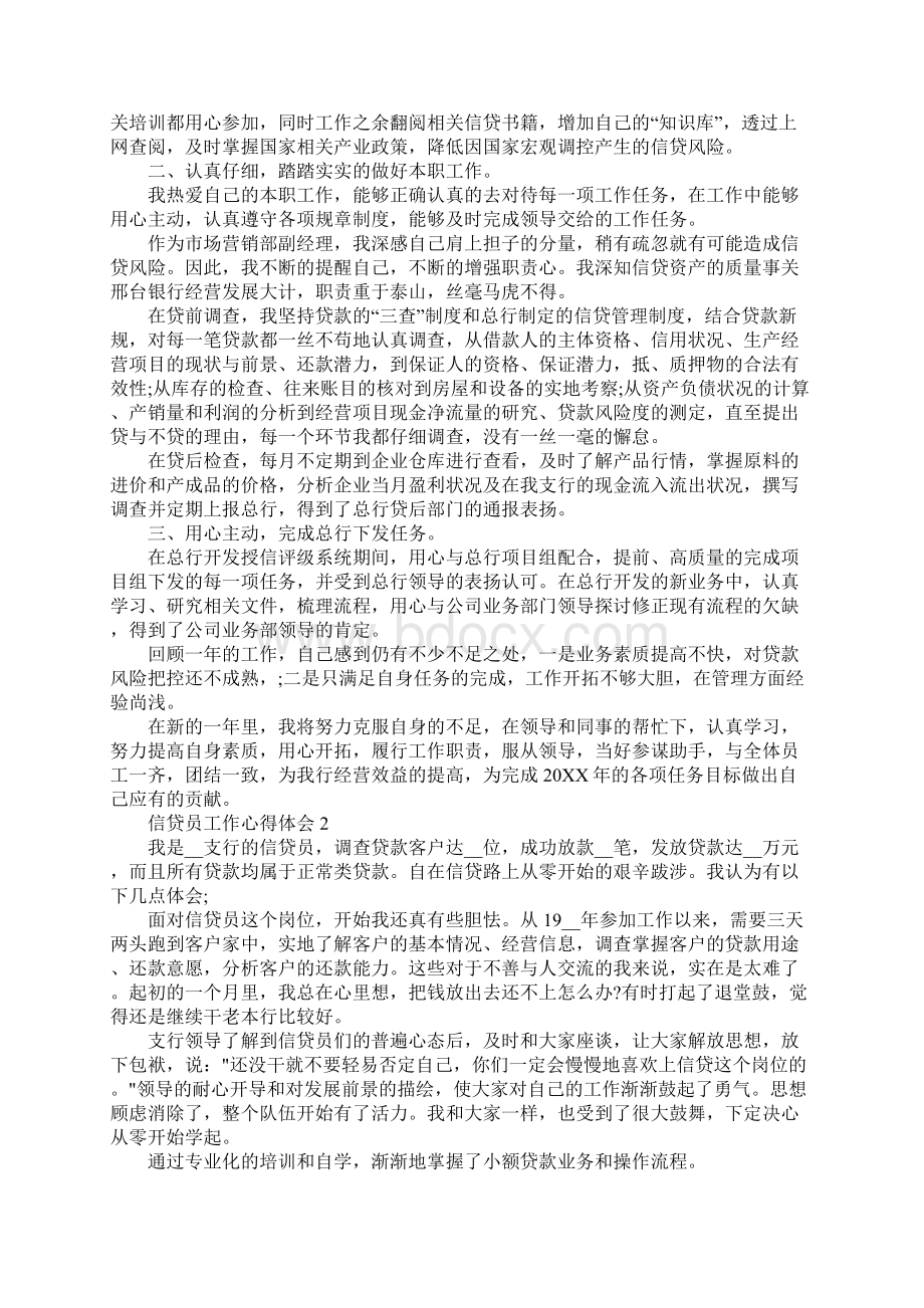 信贷员工作心得感受Word文档下载推荐.docx_第2页