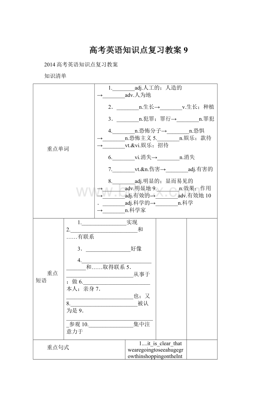 高考英语知识点复习教案9.docx