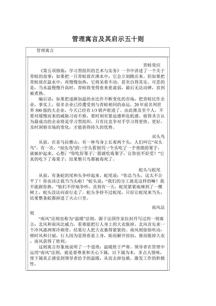 管理寓言及其启示五十则Word文件下载.docx