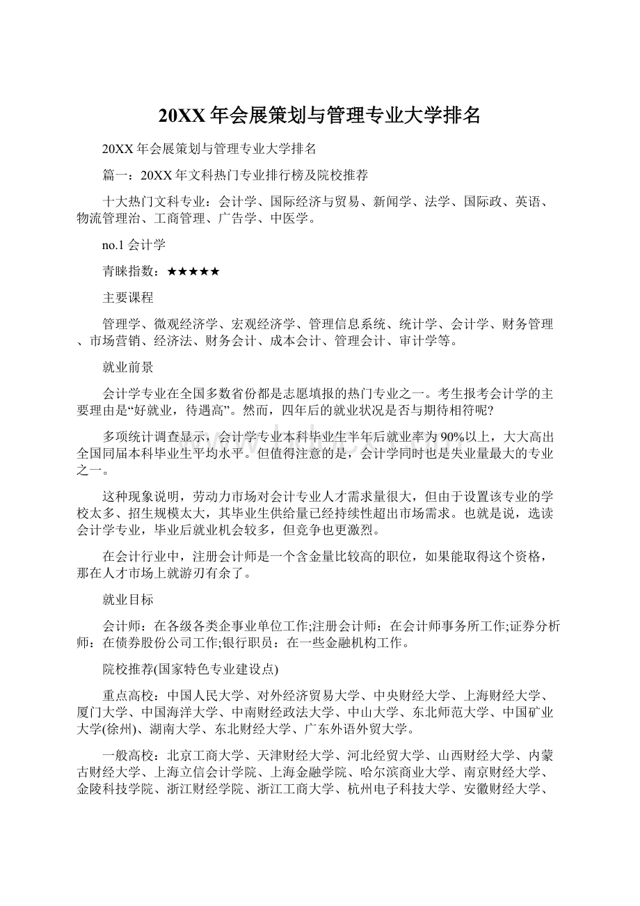 20XX年会展策划与管理专业大学排名Word文档格式.docx_第1页