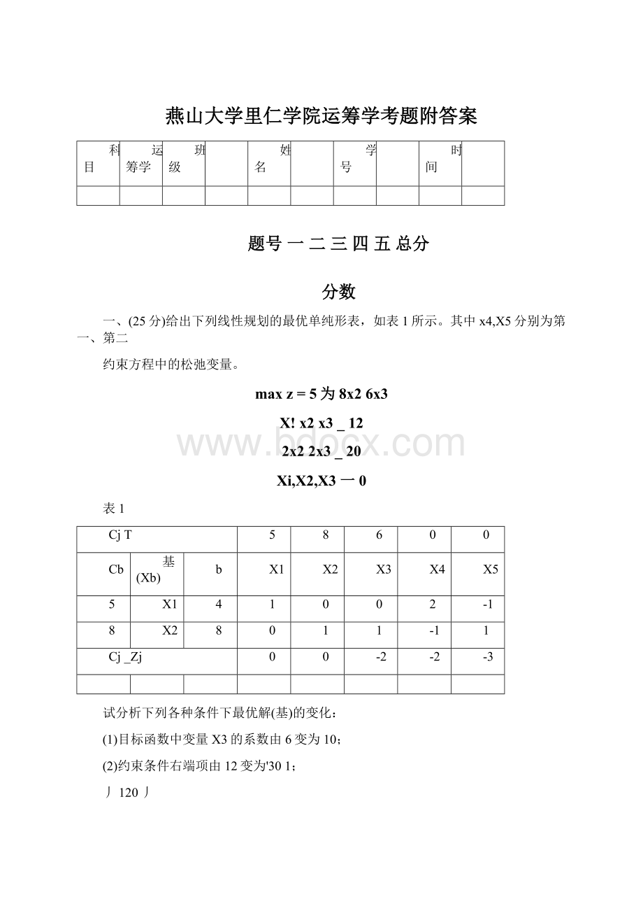 燕山大学里仁学院运筹学考题附答案Word格式.docx_第1页