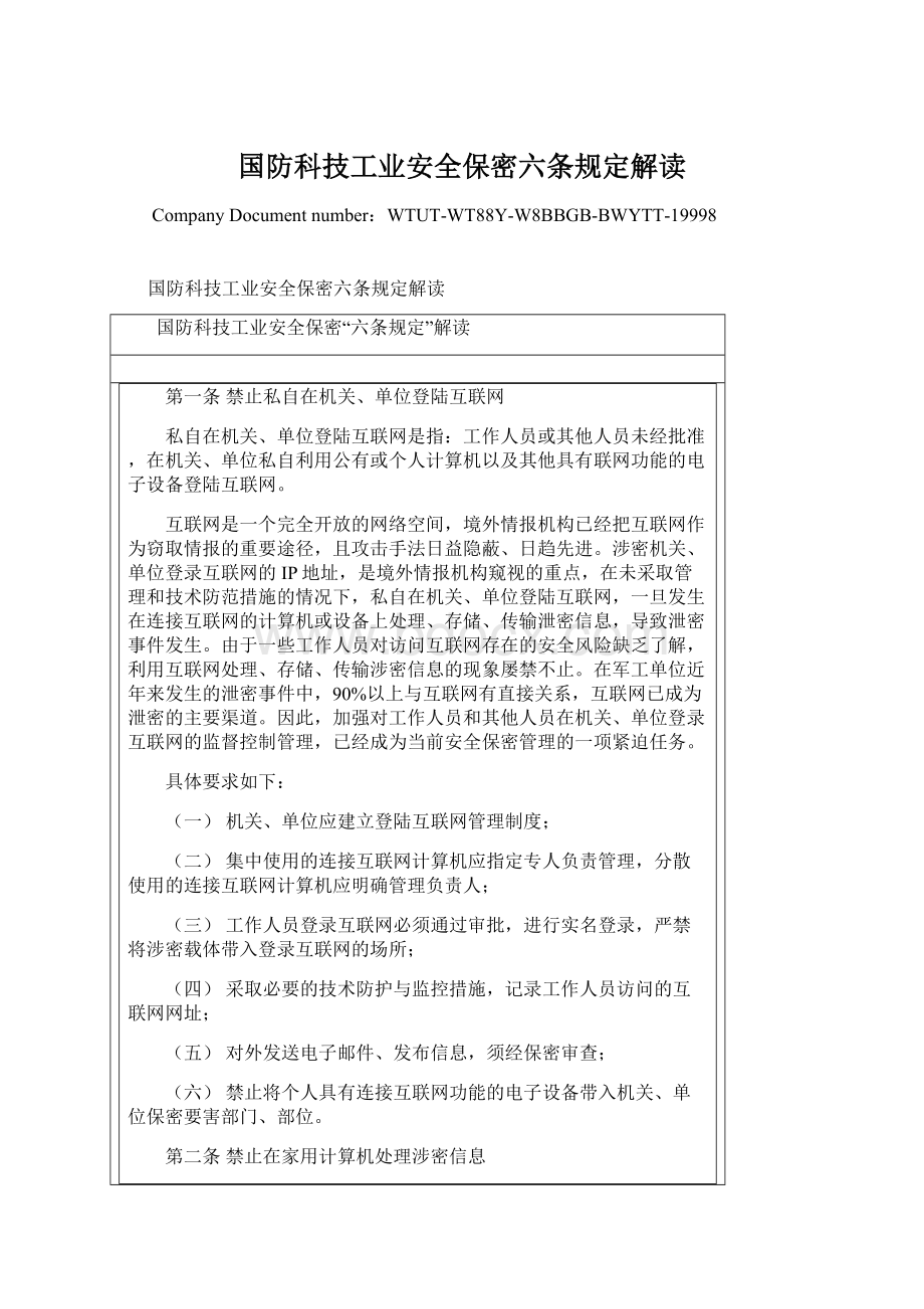 国防科技工业安全保密六条规定解读Word文档下载推荐.docx_第1页