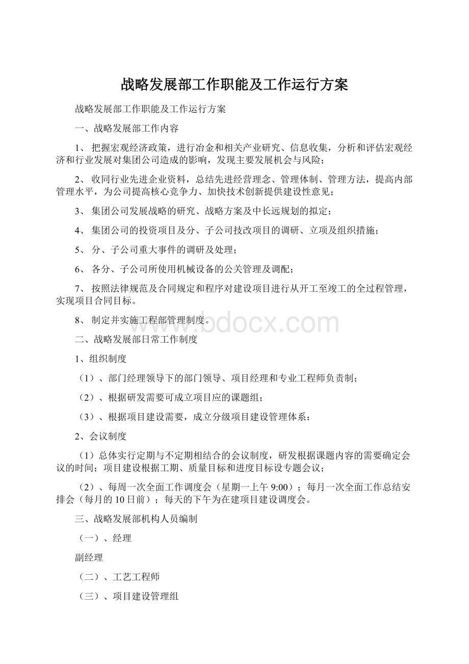 战略发展部工作职能及工作运行方案文档格式.docx_第1页