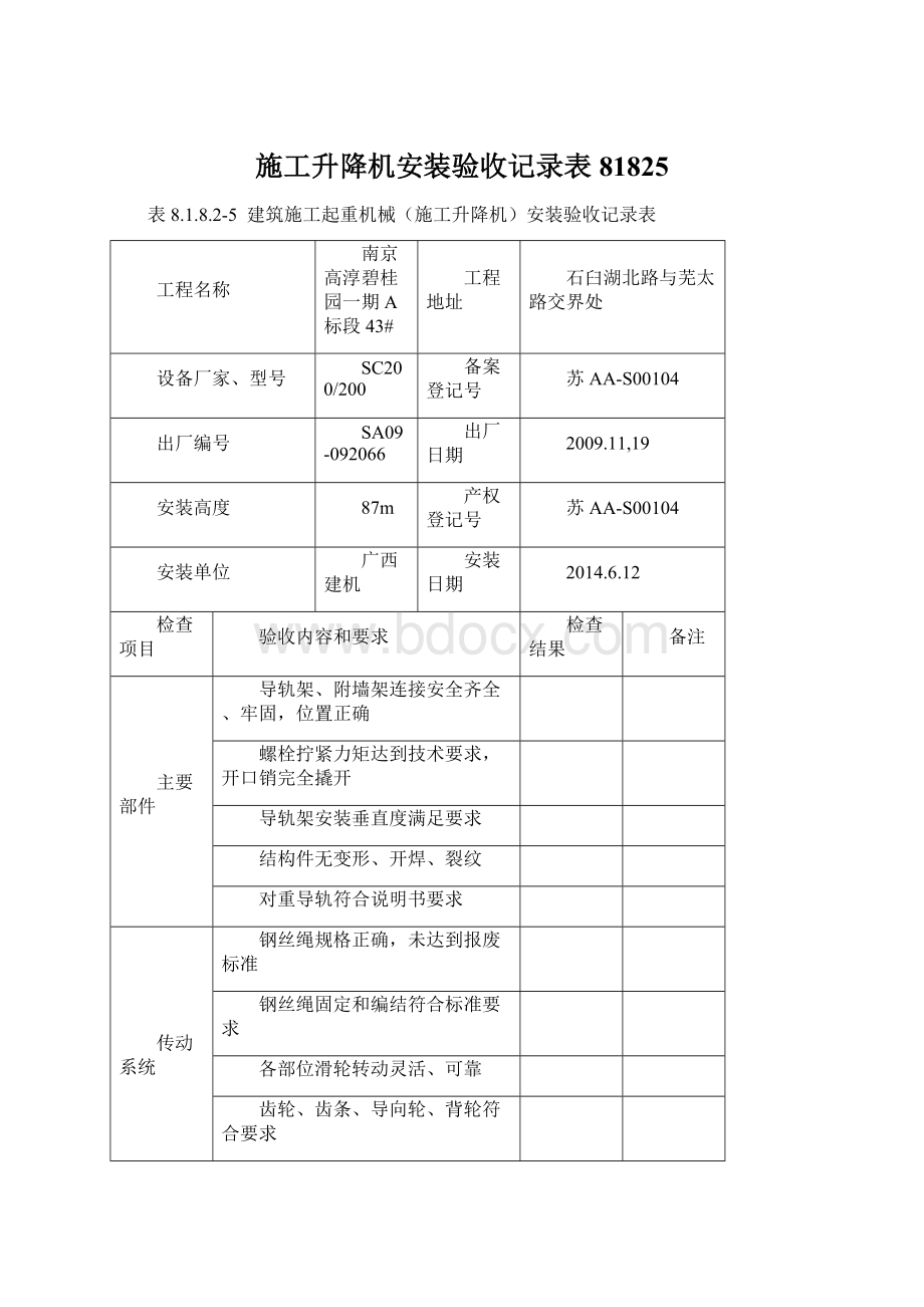 施工升降机安装验收记录表81825Word文档格式.docx_第1页