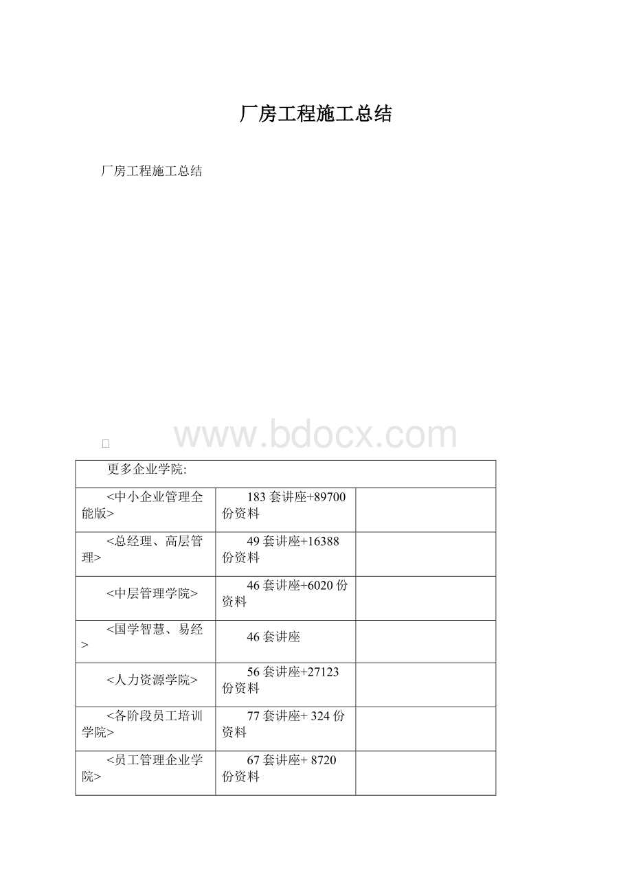 厂房工程施工总结.docx_第1页