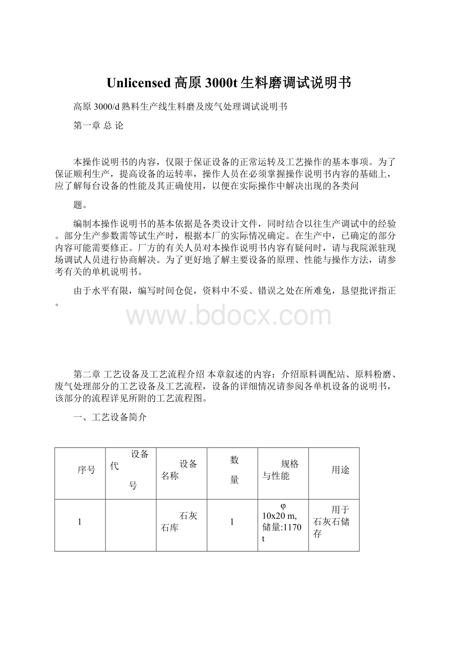 Unlicensed高原3000t生料磨调试说明书Word下载.docx