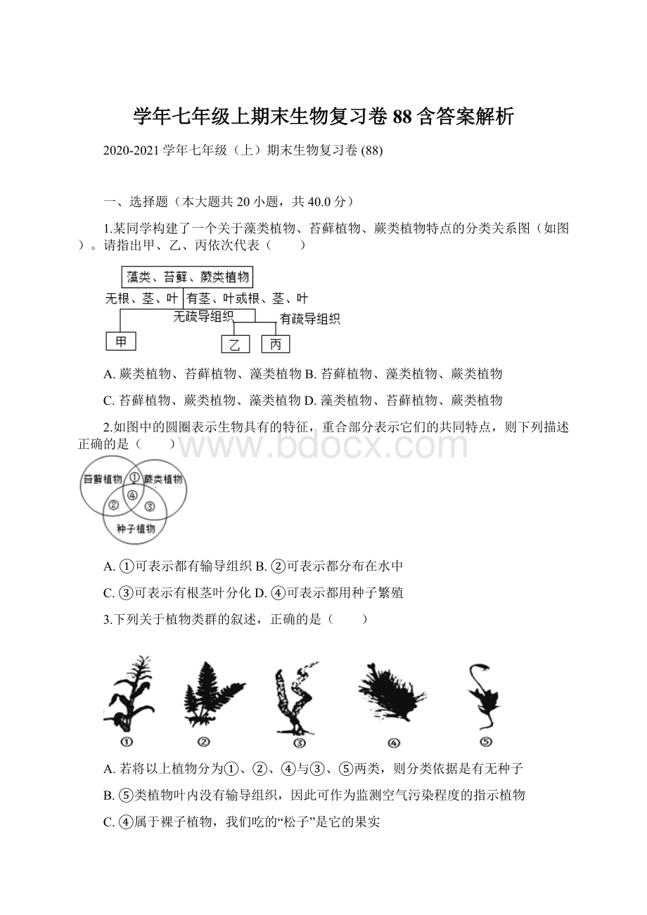 学年七年级上期末生物复习卷 88含答案解析Word文档下载推荐.docx