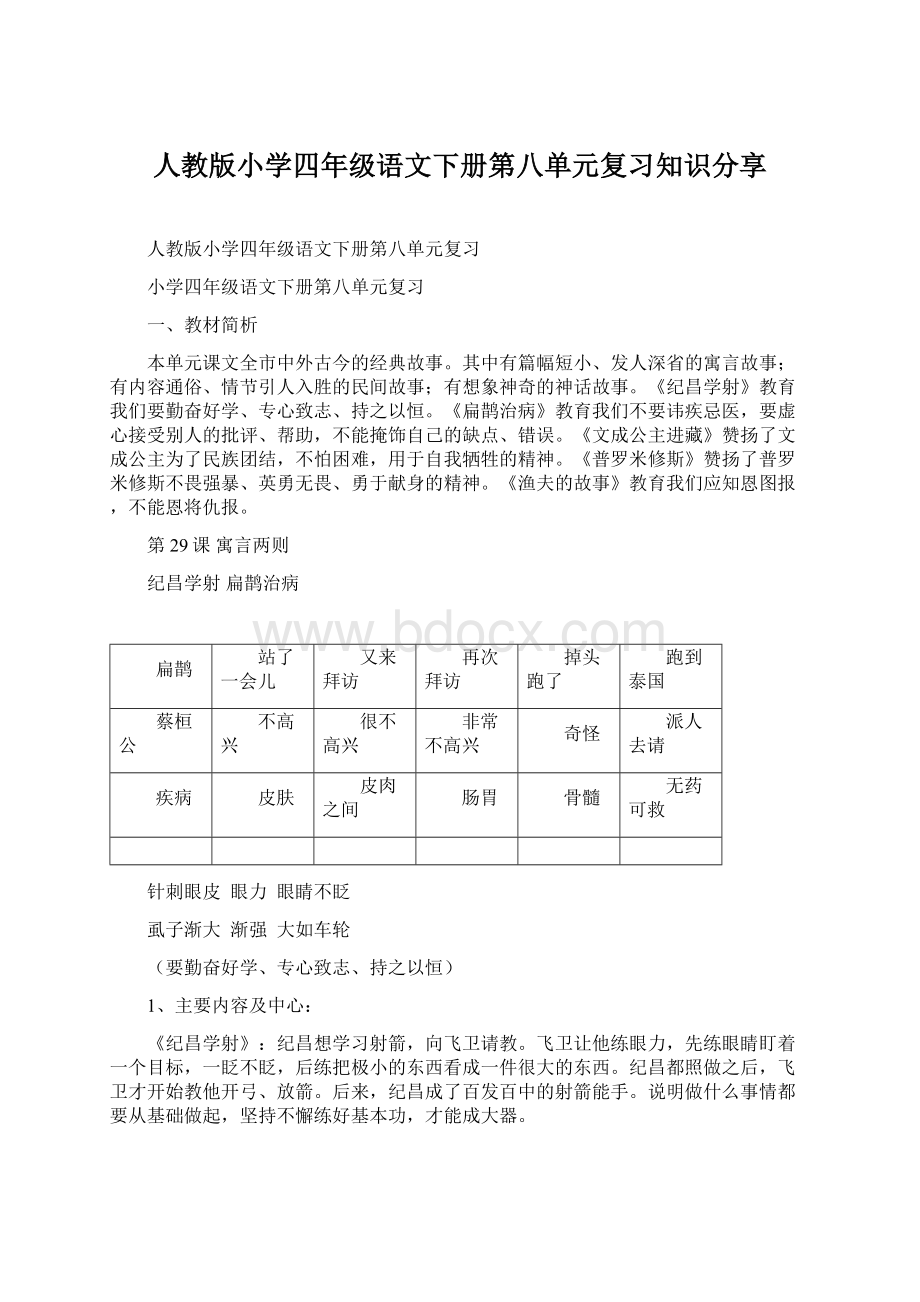 人教版小学四年级语文下册第八单元复习知识分享Word格式文档下载.docx_第1页