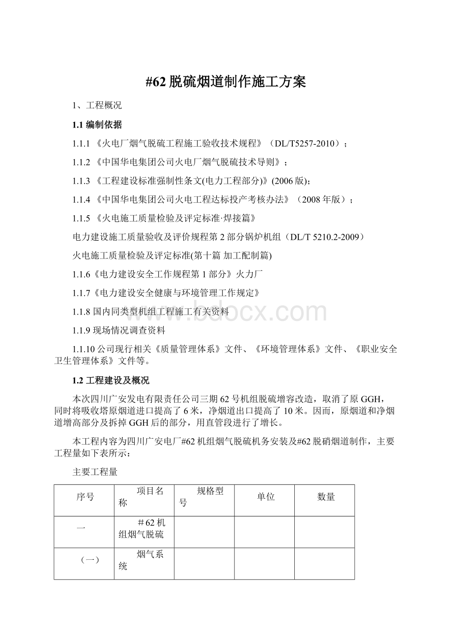 #62脱硫烟道制作施工方案Word文档下载推荐.docx