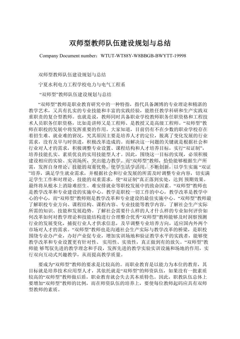 双师型教师队伍建设规划与总结.docx_第1页