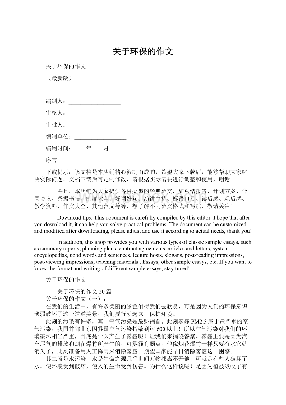 关于环保的作文文档格式.docx