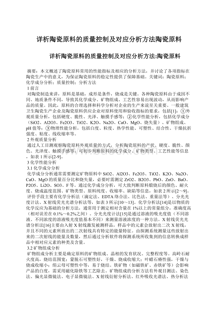 详析陶瓷原料的质量控制及对应分析方法陶瓷原料.docx_第1页