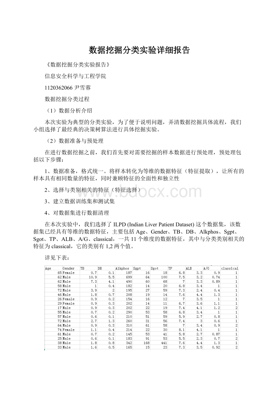 数据挖掘分类实验详细报告Word格式文档下载.docx