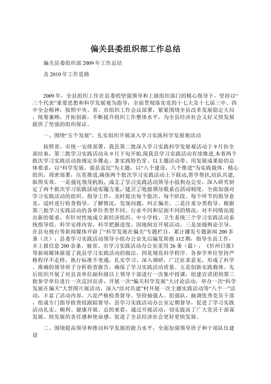 偏关县委组织部工作总结.docx