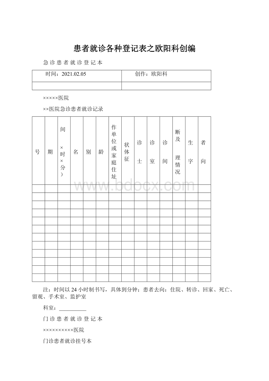 患者就诊各种登记表之欧阳科创编Word下载.docx_第1页