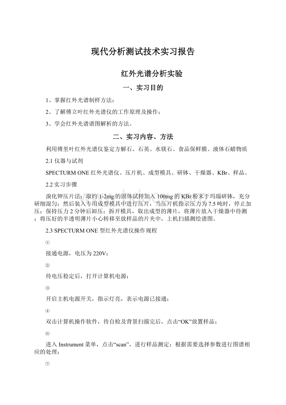 现代分析测试技术实习报告Word格式文档下载.docx