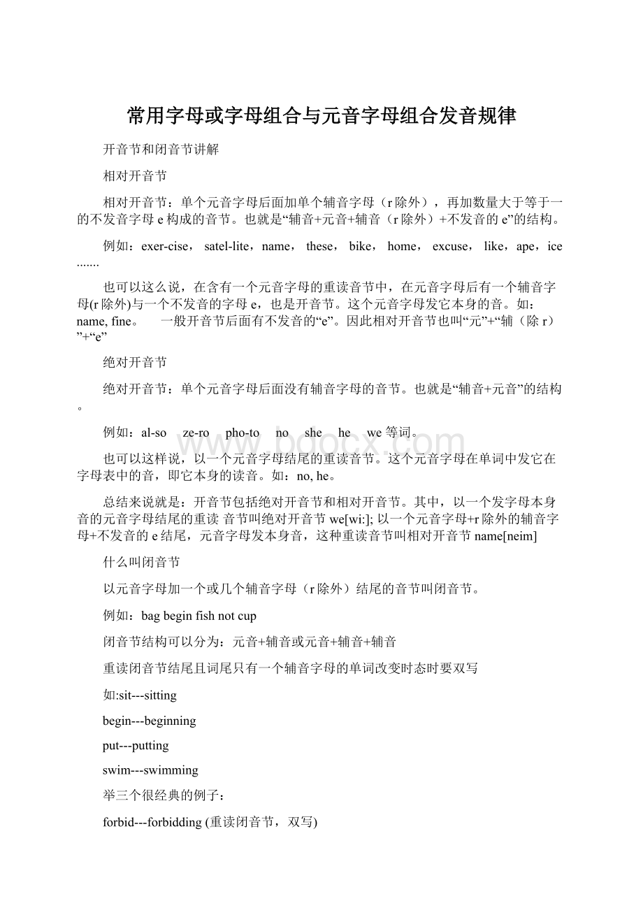 常用字母或字母组合与元音字母组合发音规律.docx