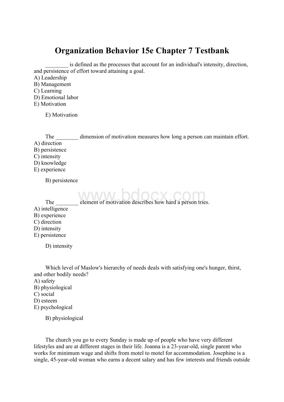 Organization Behavior 15e Chapter 7 Testbank.docx