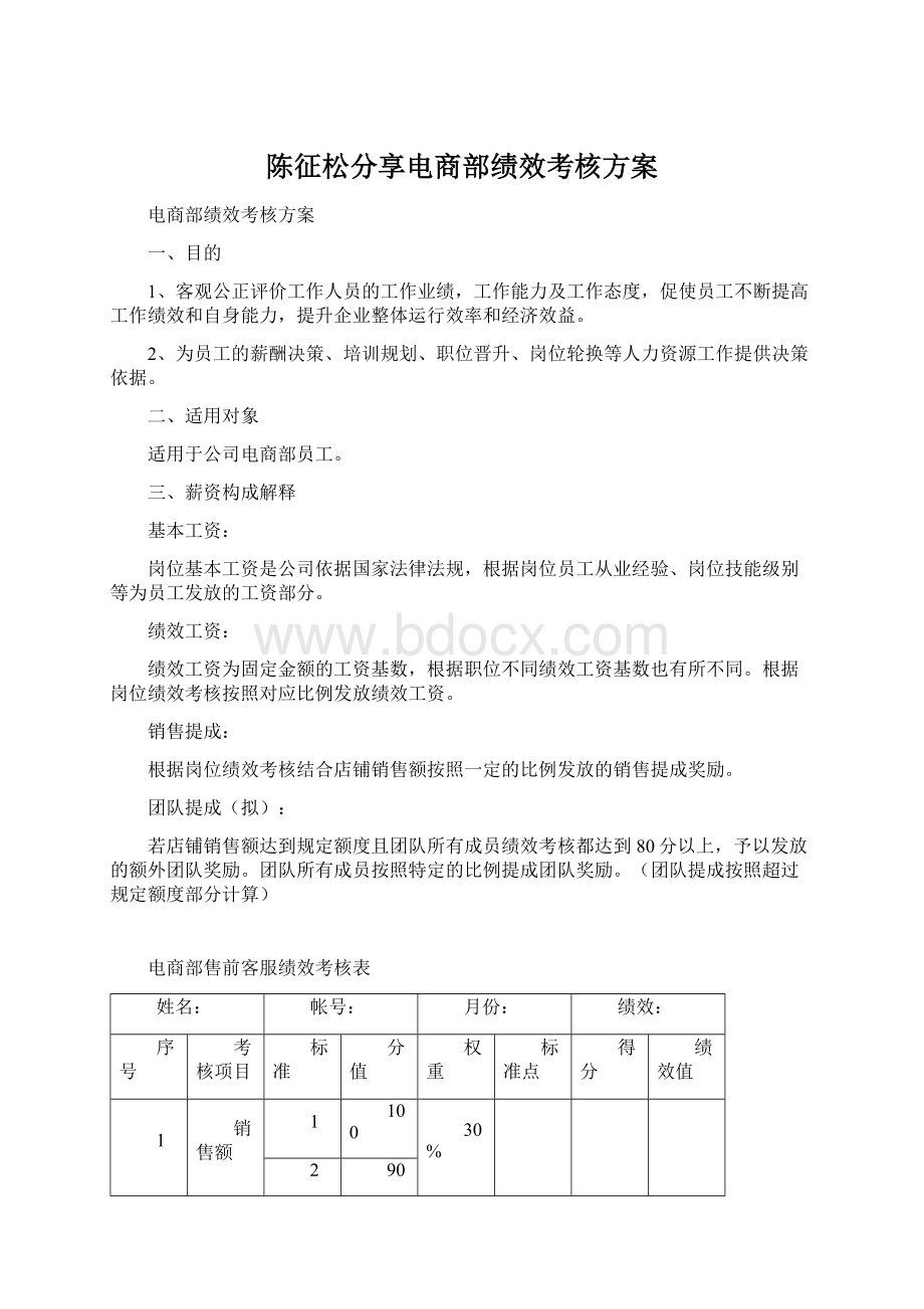 陈征松分享电商部绩效考核方案Word格式.docx_第1页