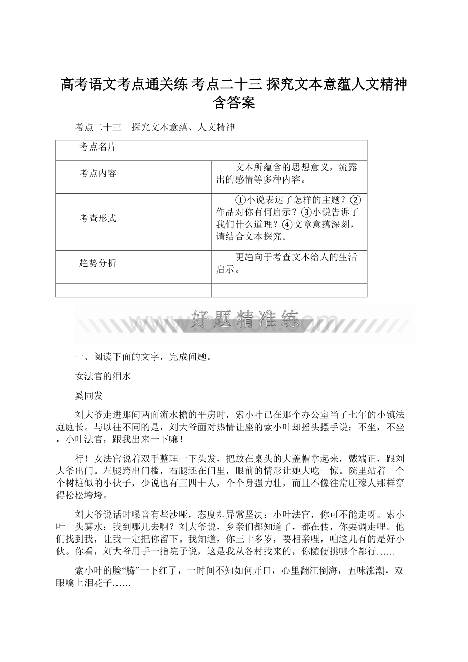 高考语文考点通关练 考点二十三 探究文本意蕴人文精神 含答案.docx_第1页