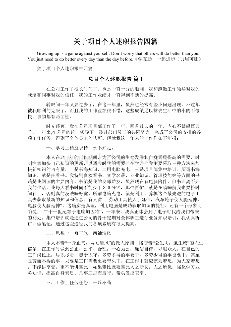 关于项目个人述职报告四篇文档格式.docx_第1页