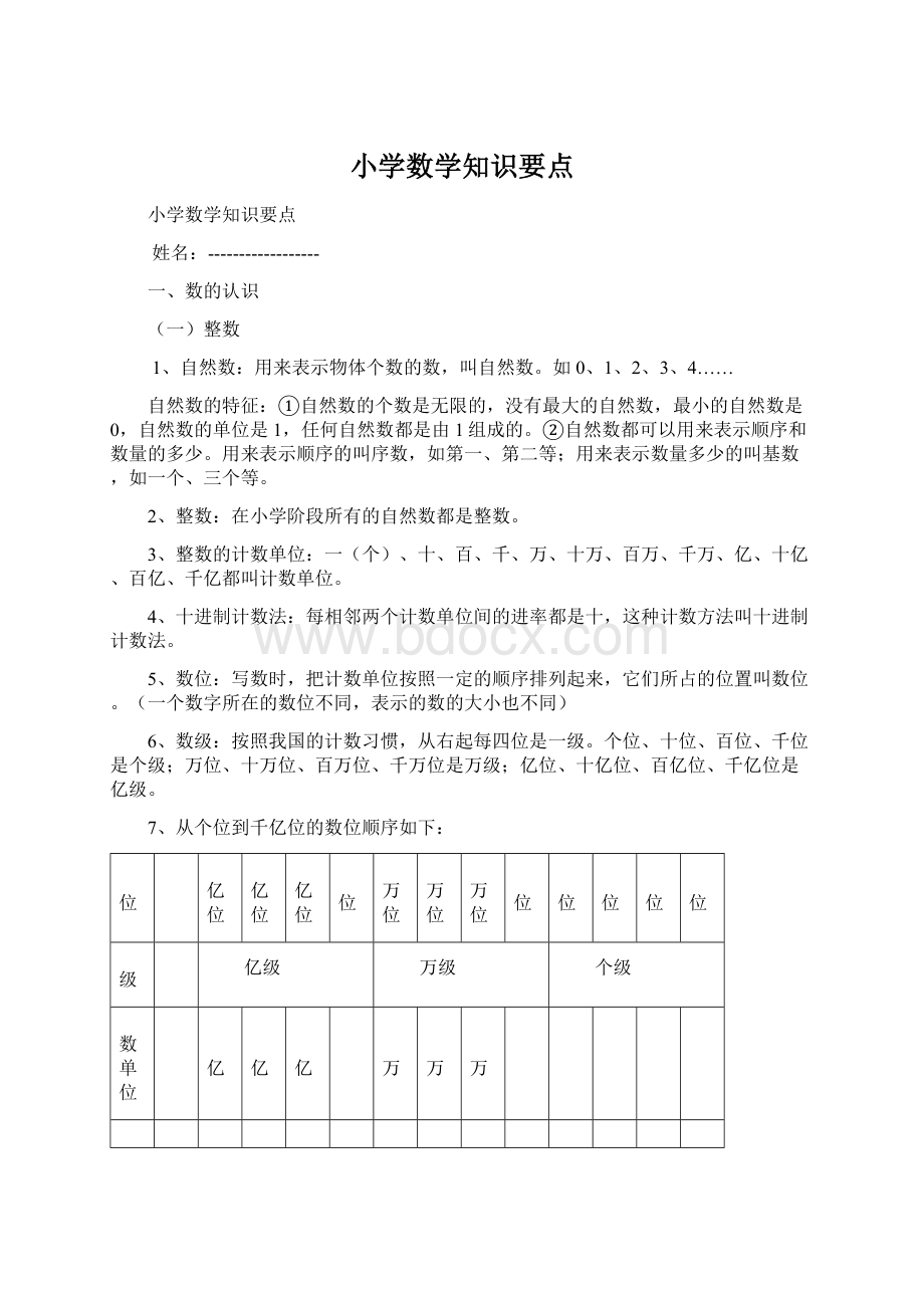 小学数学知识要点Word文档格式.docx_第1页