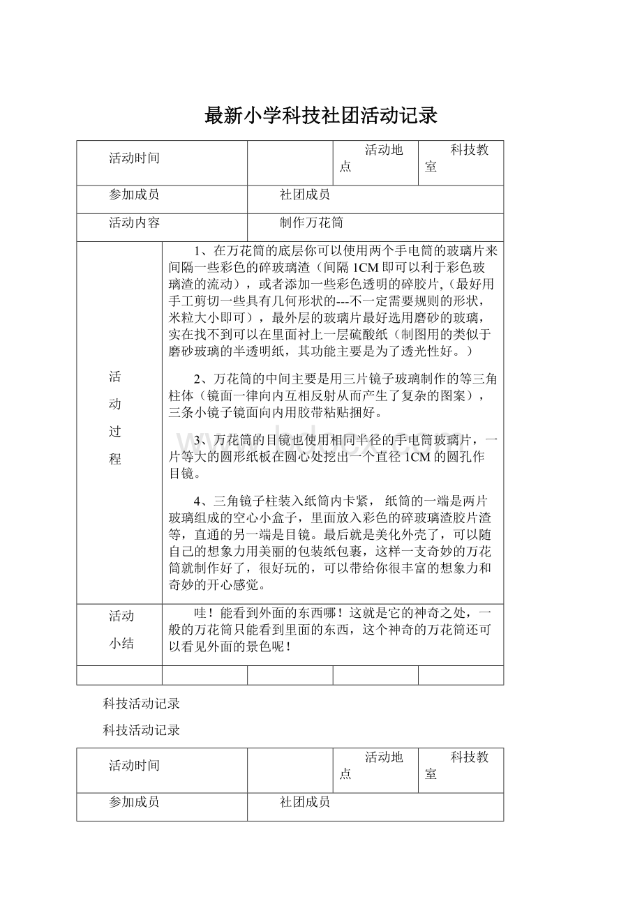 最新小学科技社团活动记录Word文档下载推荐.docx