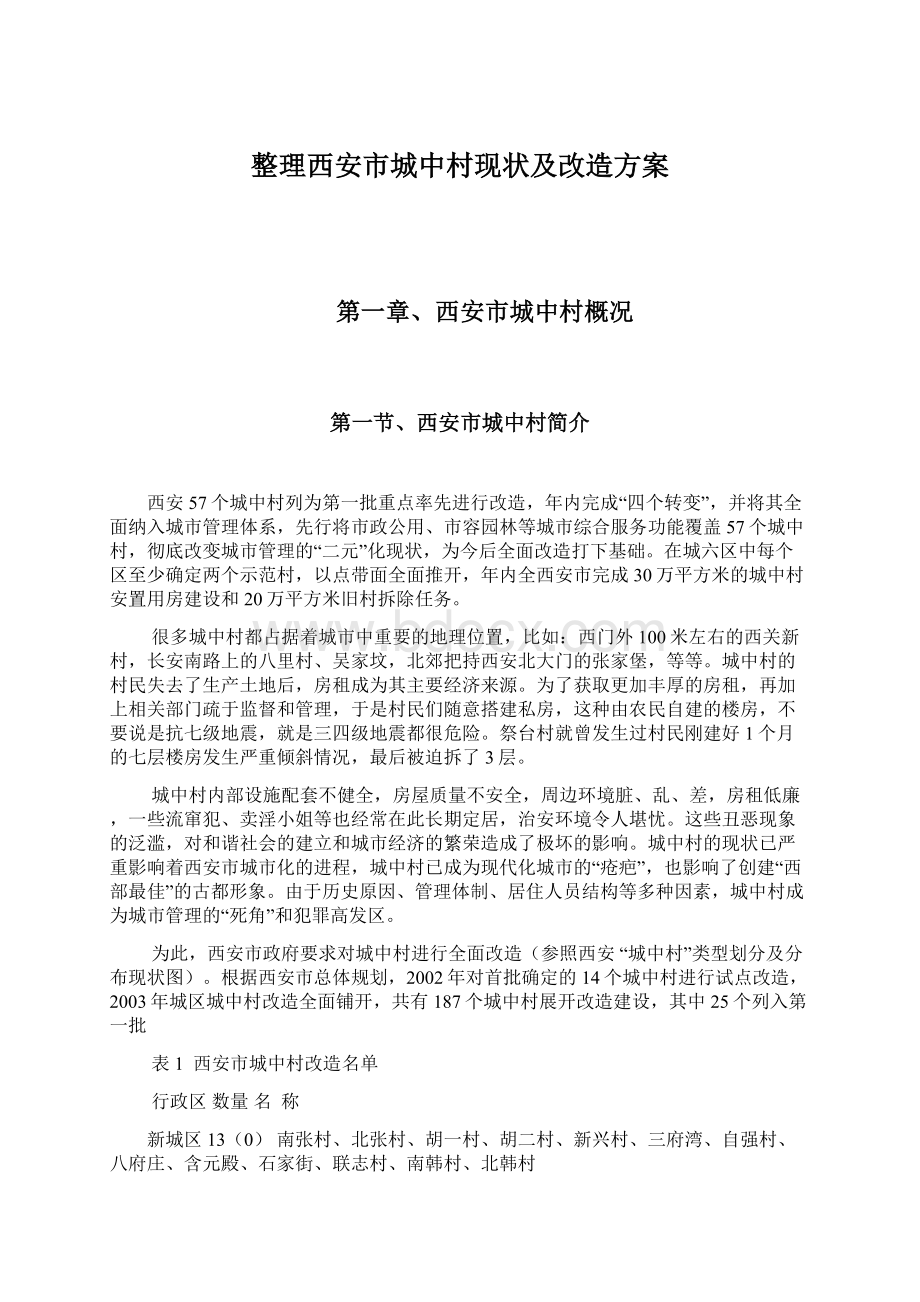 整理西安市城中村现状及改造方案.docx