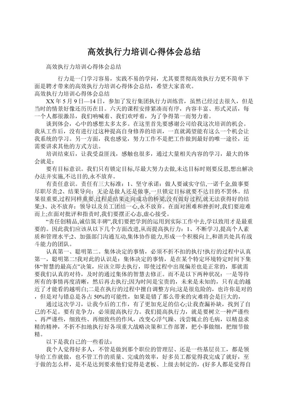 高效执行力培训心得体会总结文档格式.docx_第1页