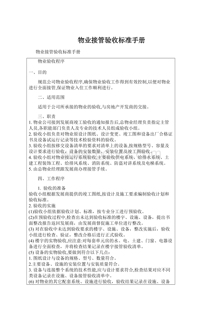 物业接管验收标准手册Word文件下载.docx_第1页