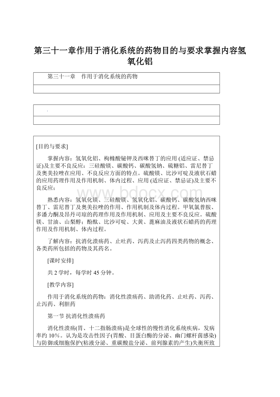 第三十一章作用于消化系统的药物目的与要求掌握内容氢氧化铝.docx