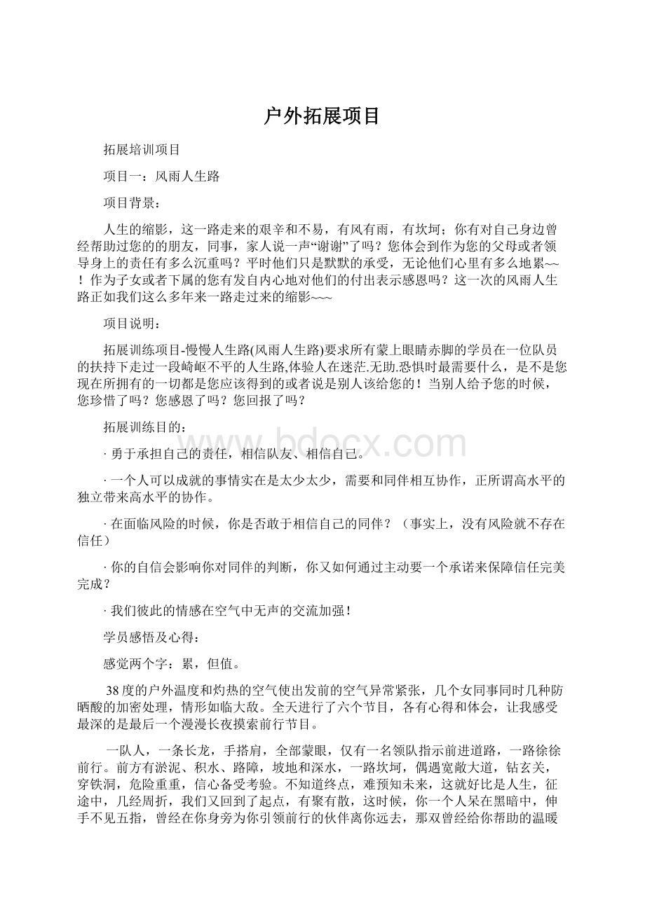 户外拓展项目Word格式.docx