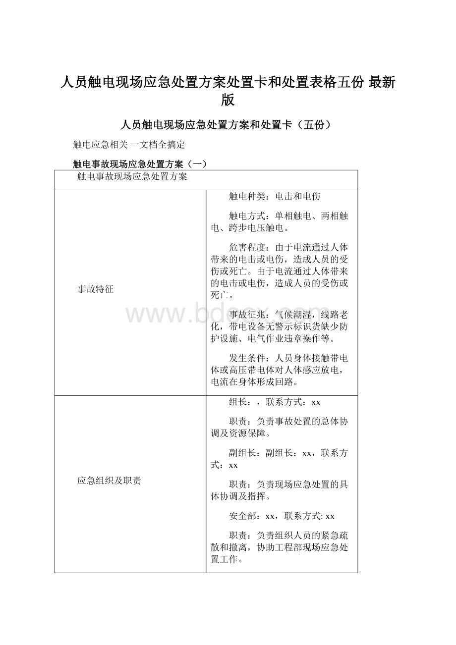 人员触电现场应急处置方案处置卡和处置表格五份 最新版.docx